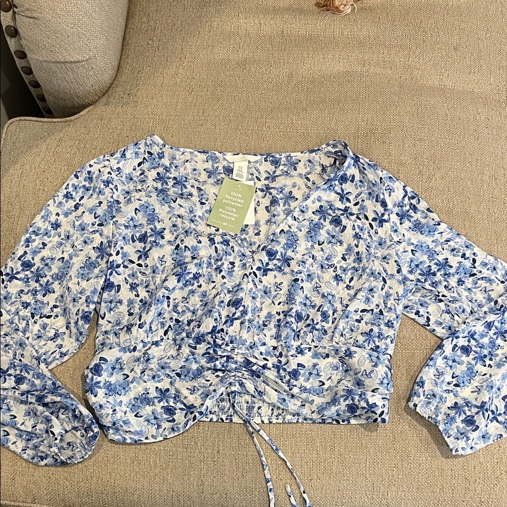 H&M Blue and White Floral Blouse